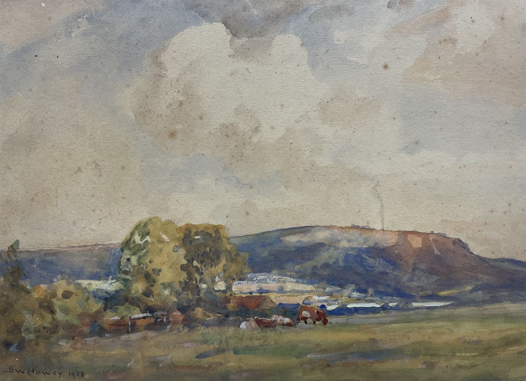 John William Howey (Staithes Group 1873-1938): 'Hambleton Hills - Thirlby', watercolour signed and dated 1923, titled in a later hand verso 26.5cm x 36cm