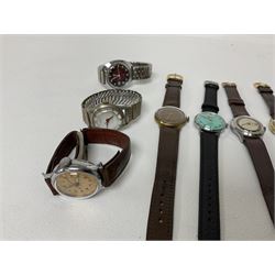 Ten manual wind wristwatches including Roamer, Jughans, Timex, Basis, Dynamis, Olma and Dorma