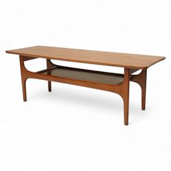 Jentique - Mid-century 'Stingray' teak coffee table, rectangular form with rounded corners, raised on shaped supports united by a magazine under tier 