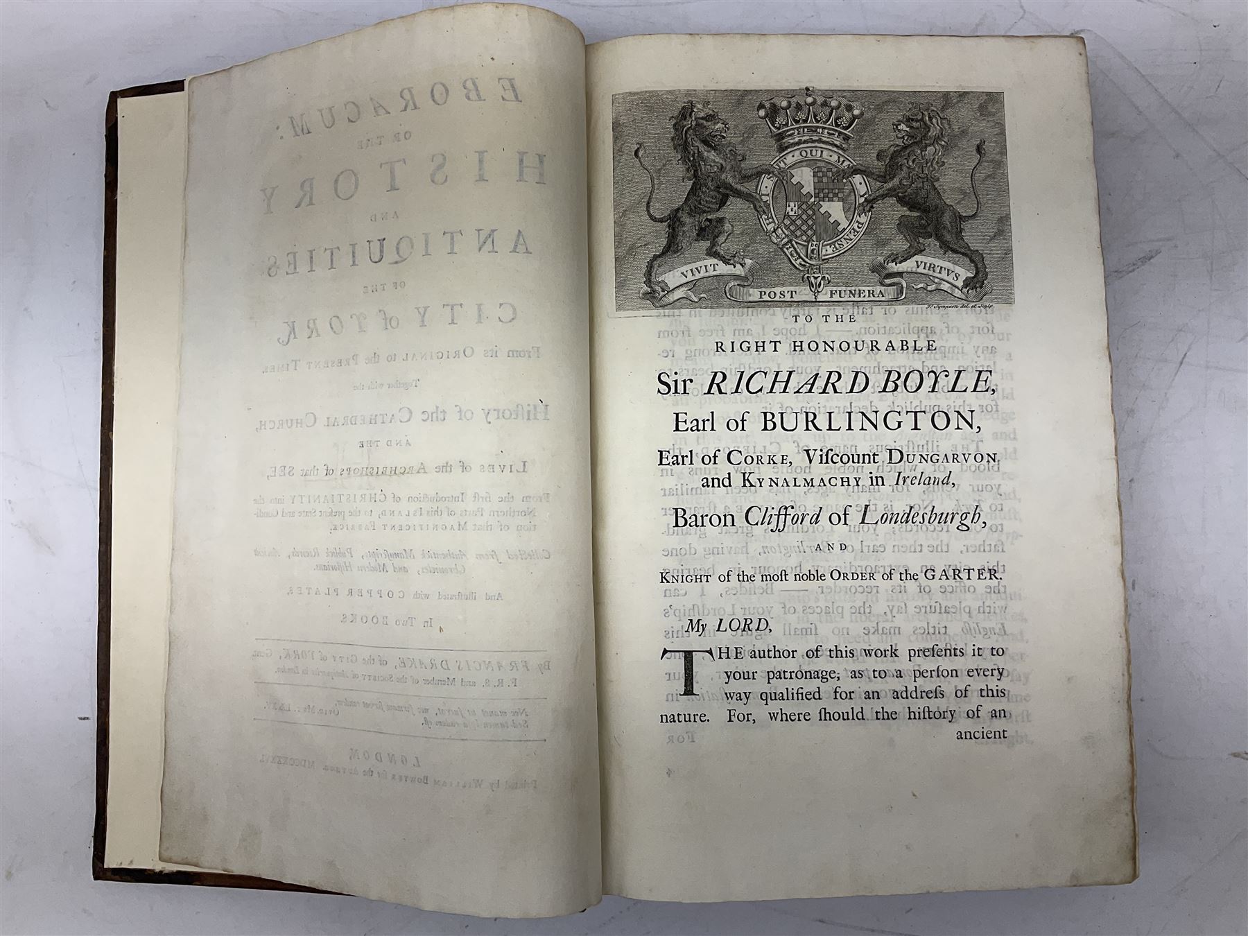 Drake Francis: Eboracum: Or The History And Antiquities Of The City Of York. 1736 William Boyer London, with copper plates, rebacked full calf binding