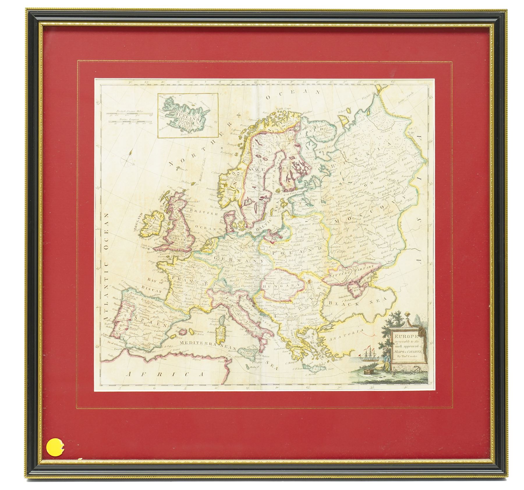 Thomas Conder (British 1747-1831): 'Europe Agreeable to the Most Approved Maps and Charts', 18th century  engraved map with hand-colouring pub. c.1779, 33cm x 36cm