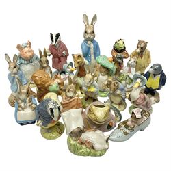 Sixteen Royal Albert Beatrix Potter figures, including Poorly Peter Rabbit, Jemima Puddle Duck and Squirrel Nutkin etc, all boxed together with a Beswick Beatrix Potter Jeremy Fisher miniature jug and four Beswick Wind in the Willows figures 