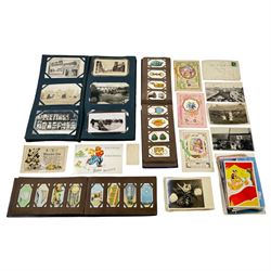 Postcards, greetings cards, and cigarette cards, including embroidered examples