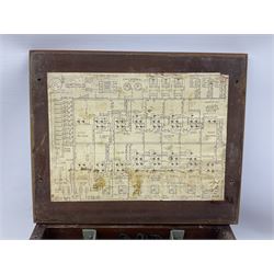 Early-mid 20th century internal telephone system, comprising exchange box with attached TMC rotary telephone and dictograph with Bakelite handset and support upon stained wood case, and 1960s black Bakelite telephone model 312L with G.P.O sticker beneath, largest H30.5cm W36.5cm D30cm