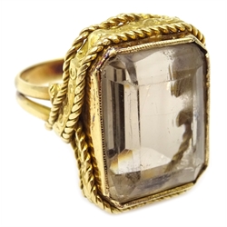  18ct gold (tested) quartz ring, twisted rope gallery  