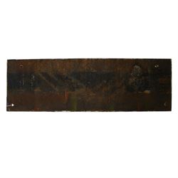 Cast iron railway sign reading 'NOTICE BY 8 VIC.CAP.20.S.75 ANY PERSONS NOT FASTENING THIS GATE IS LIABLE TO A PENALTY OF FORTY SHILLINGS', H25cm, W79cm