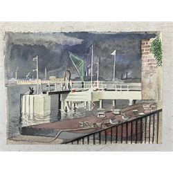 Frederick George Austin (British 1902-1990): 'Oil Wharf - Wandsworth', watercolour signed and dated '56, titled verso 28.5cm x 39.5cm (unframed)
Provenance: direct from the granddaughter of the artist