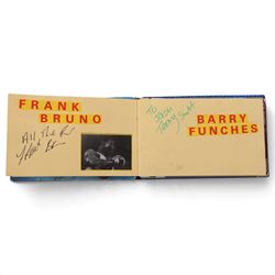 1980s boxing autograph book and photograph album, the album containing a collection of black and white photographs, mostly of British lightweight champion George Feeney, the photograph album with thirty-two signatures including Ray 