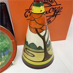Wedgwood Bizarre by Clarice Cliff Centenary sugar sifter in the Limberlost pattern, 14cm tall, with original box, together with a Royal Worcester Lazy Days trinket dish, in box  