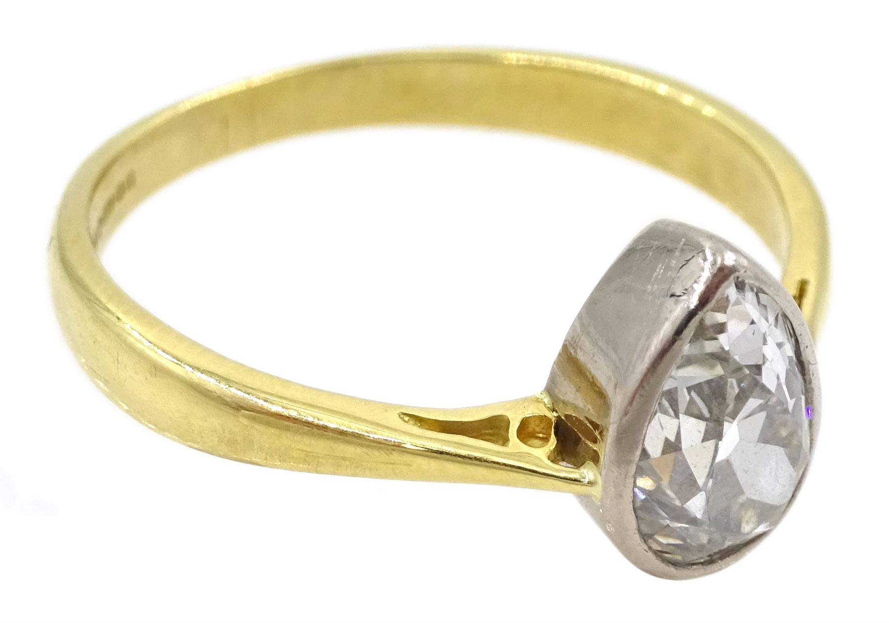 18ct gold single stone old pear cut diamond ring, Birmingham 2004, diamond approx 1.15 carat