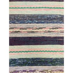 Striped cotton rag runner rug, in blue and purple shades 