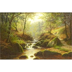  William Mellor (British 1851-1931): 'On the Wharfe' and 'Postforth Ghyll' Bolton Woods Yorkshire, pair oils on canvas signed, titled verso 20cm x 29cm  
