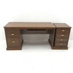 French cherry wood single pedestal office desk, three drawers, keyboard slide (W151cm, H78cm, D65cm) and matching filing chest, four drawers (W47cm, H77cm, D54cm)