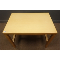  Rectangular light ash work table on jointed stretcher base, 92cm x 61cm, H71cm  