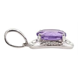 9ct white gold amethyst and diamond pendant, stamped 375