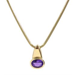 9ct gold oval amethyst pendant necklace, Sheffield 2003