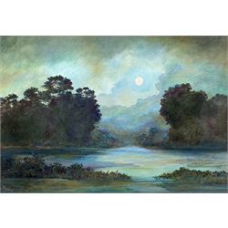 Bruce Kendall (British Contemporary): 'The Wizard Moon', oil on canvas board signed, titled verso 41cm x 59cm