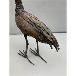 Three metalwork figures of bird, to include owl, a heron etc, largest H45cm