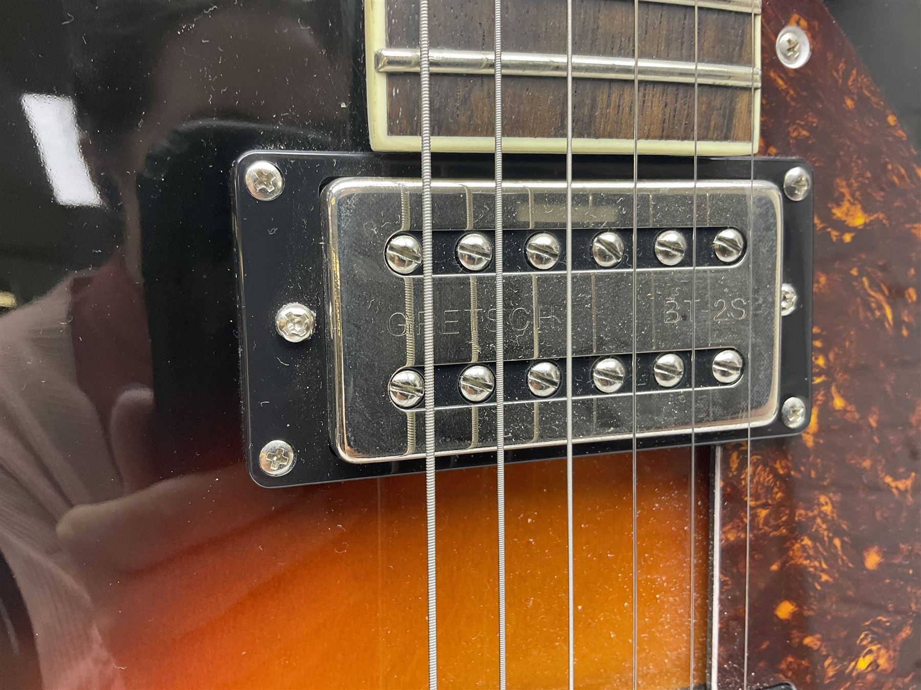 Gretsch G2420/ABB semi-acoustic guitar with three-tone sunburst finish, serial no.IS191201597, L107cm overall; in original hard carrying case dated 2019.