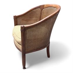 Set of four bergere armchairs with woven rattan back and sides
