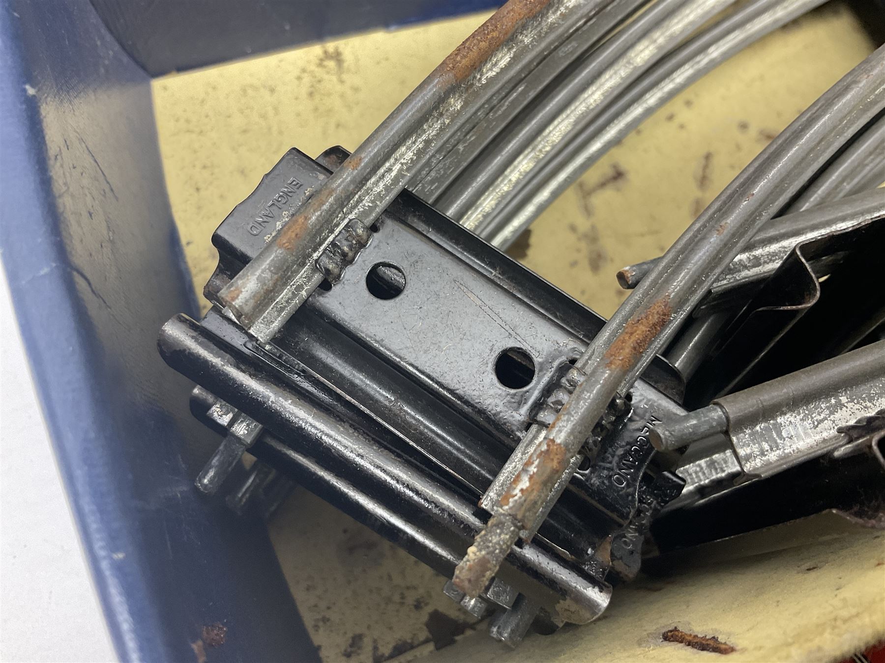 Hornby '0' gauge - 1950s M1 Goods Set box containing clockwork 0-4-0 steam locomotive and matching tender No.3435 with brake, forward and reverse lever and key, together with two 4-wheel LMS open goods wagons and oval of curved and straight tin-plate track and connectors; boxed with illustrated lid