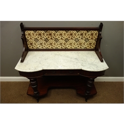  Late Victorian marble top washstand, fitted with single drawer, W121cm, D50cm, H120cm  