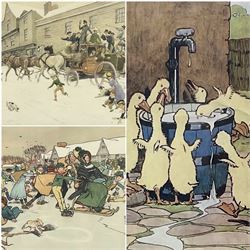 After Cecil Aldin (British 1870-1935): 'Something Like a Christmas!' 'The Christmas Coach at the Bell Inn' and 'A Long Drink', two colour prints and a poster, respectively max 29cm x 43cm (3)
