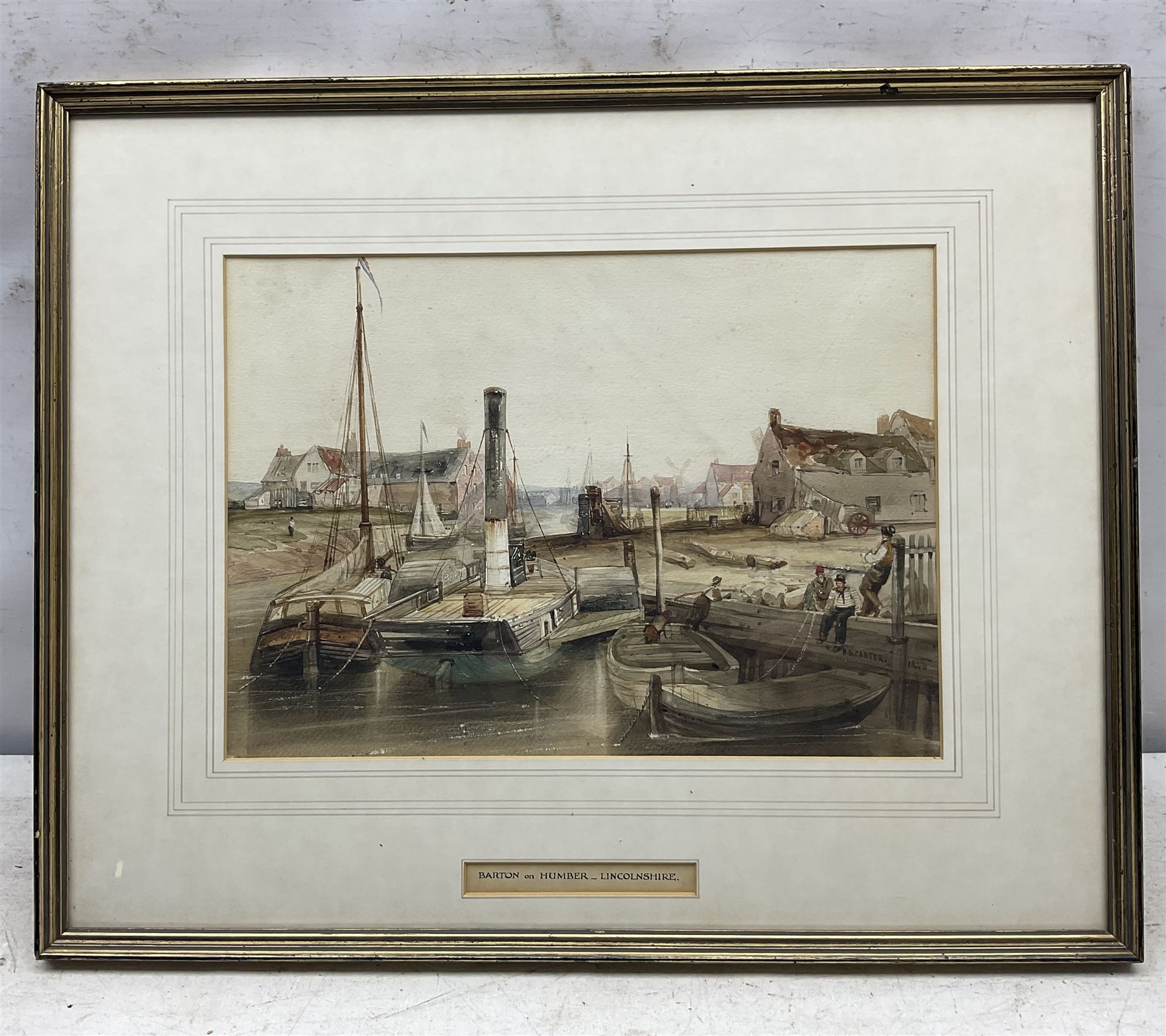 Henry Barlow Carter (British 1804-1868): Paddle Steamer Tug and other Vessels by the Dockside Barton on Humber, watercolour with scratching out signed and dated 1844, 25cm x 35cm