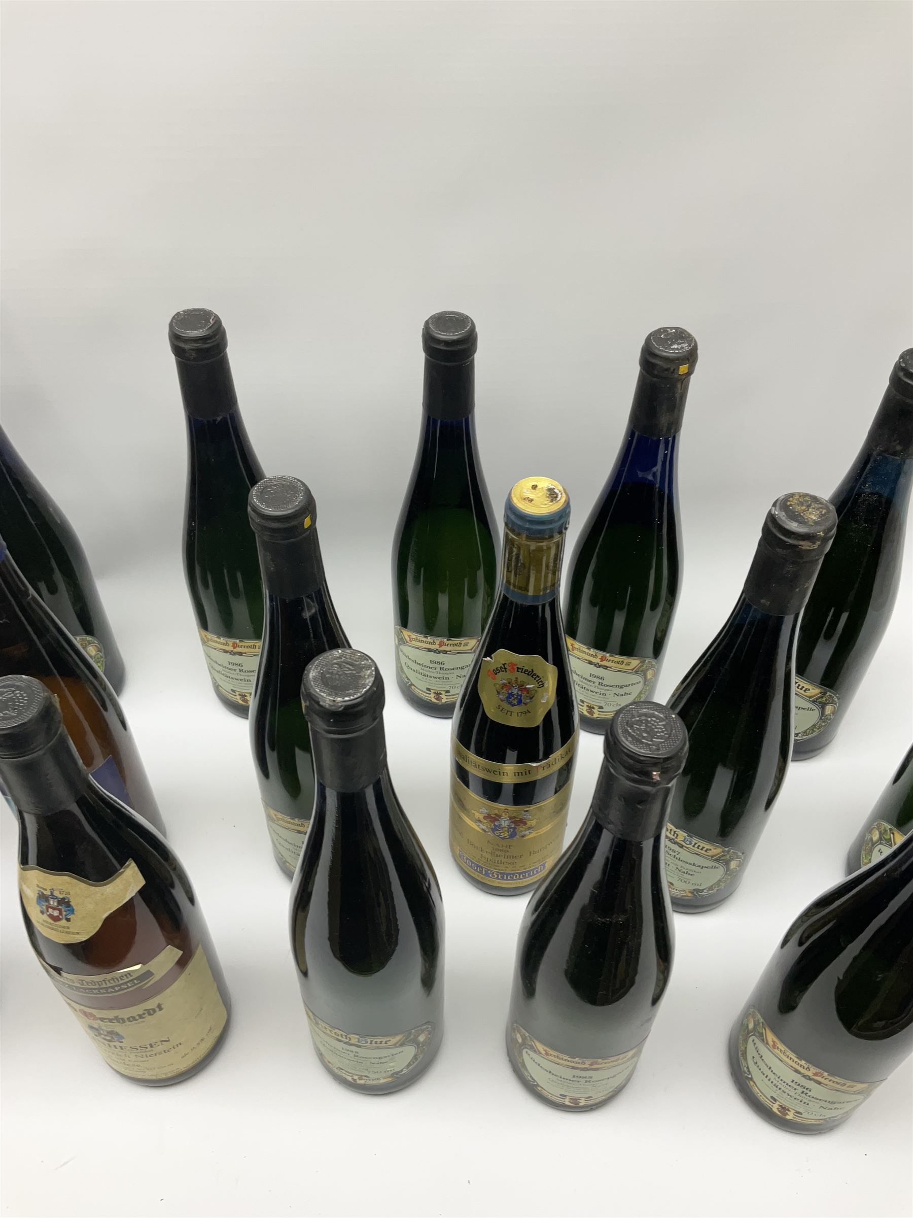 Mixed alcohol including Pieroth Blue 1988 Qualitatswein Nahe 750ml, 10%Vol, Ferdinand Pierroth 1986 Qualitatswein Nahe 70cls etc, various contents and proofs, 25 bottles