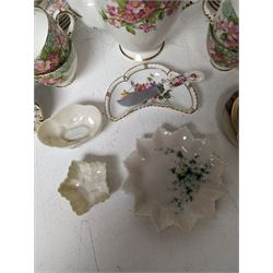 1930's Delphine Orchard tea service together with Belleek dishes etc 