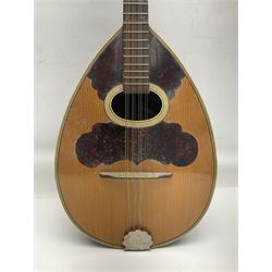 Italian bouzouki type long necked mandolin with segmented lute back and spruce top with tortoiseshell style panels; bears label 'Miroglio & Figli Sicilia Catania Italia' L99cm; and Italian lute back mandolin with segmented back and spruce top bearing label for F. De Mureda Napoli (2)