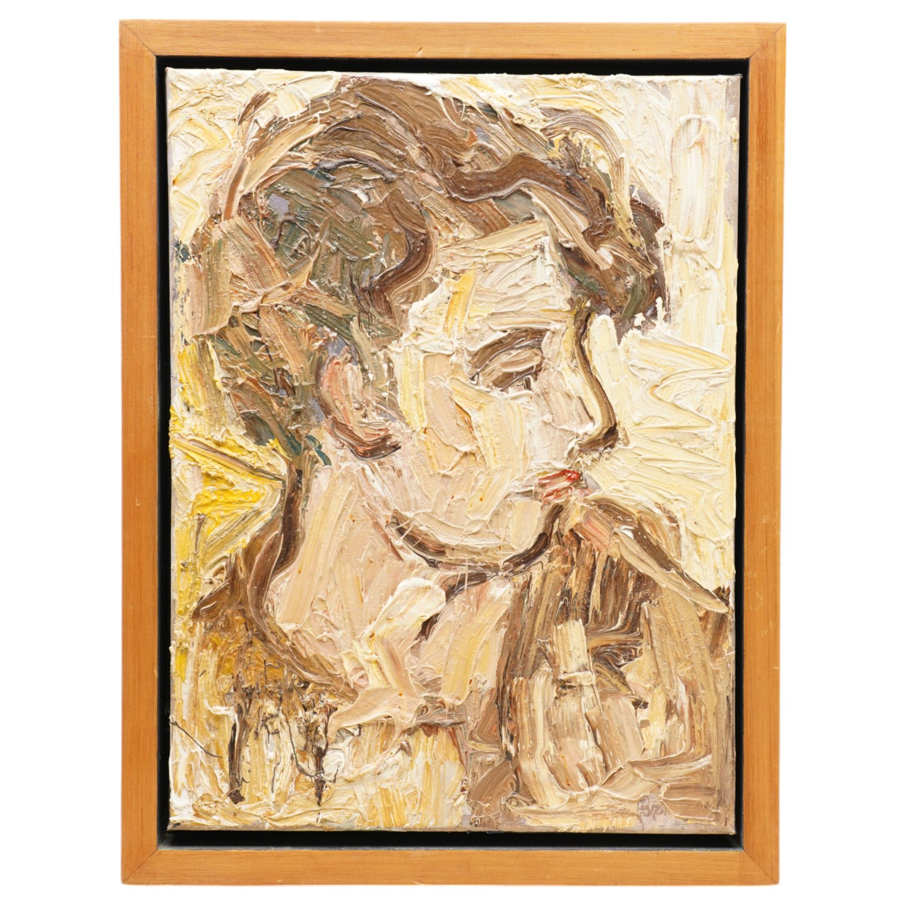 Barry De More (Yorkshire 1948-2023): 'Head of a Woman - Lipstick', oil and impasto on canvas signed titled and dated 2010 verso 40cm x 30cm
