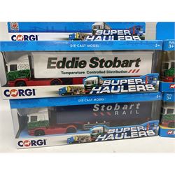 Corgi Eddie Stobart - four lorries in the Superhaulers Series Nos. TY86650, TY86649, TY86647 & TY86646; three other lorries Nos. 23203, 29103 & 20903; all boxed; and two unboxed lorries (9)