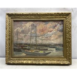 Joseph Pighills (British 1902-1984): Bridlington Harbour, oil on board signed twice, titled and with similar sketch verso 32cm x 46cm