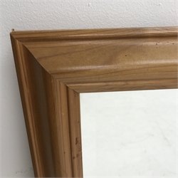Large rectangular moulded pine framed bevel edge wall mirror, W134cm, H104cm