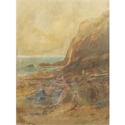 Albert Pollitt (British 1856-1926): 'The Gleaners' on the Shore, watercolour signed and dated 1908, titled verso 61cm x 46cm; Staithes, pastel indistinctly inscribed (partially obscured by the mount) 48cm x 73cm (2)