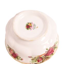 Royal Albert Old Country Roses part tea and dinner service, including teapot, milk jug, open sucrier, six tea cups and saucers, four dinner plates etc 