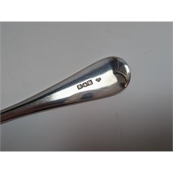 Edwardian silver Old English pattern soup ladle, hallmarked Goldsmiths & Silversmiths Co Ltd, length 33cm