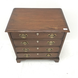 Small George III mahogany chest, moulded top, four graduating drawers, shaped bracket supports, W64cm, H66cm, D45cm