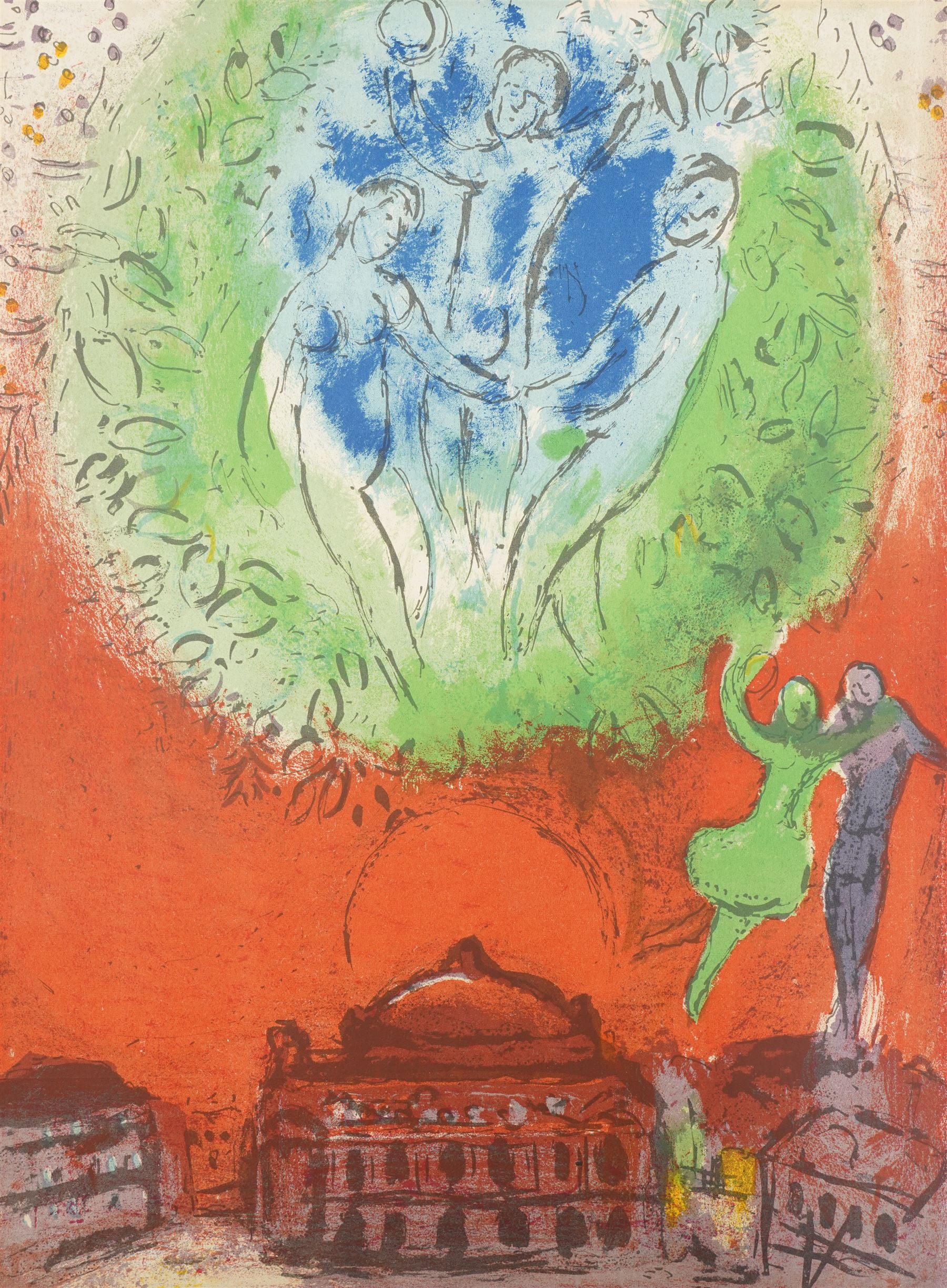 Marc Chagall (Russian/French 1887-1985): 'L'Opéra', offset colour lithograph pub. Derriere le Miroir 38cm x 28cm (unframed)