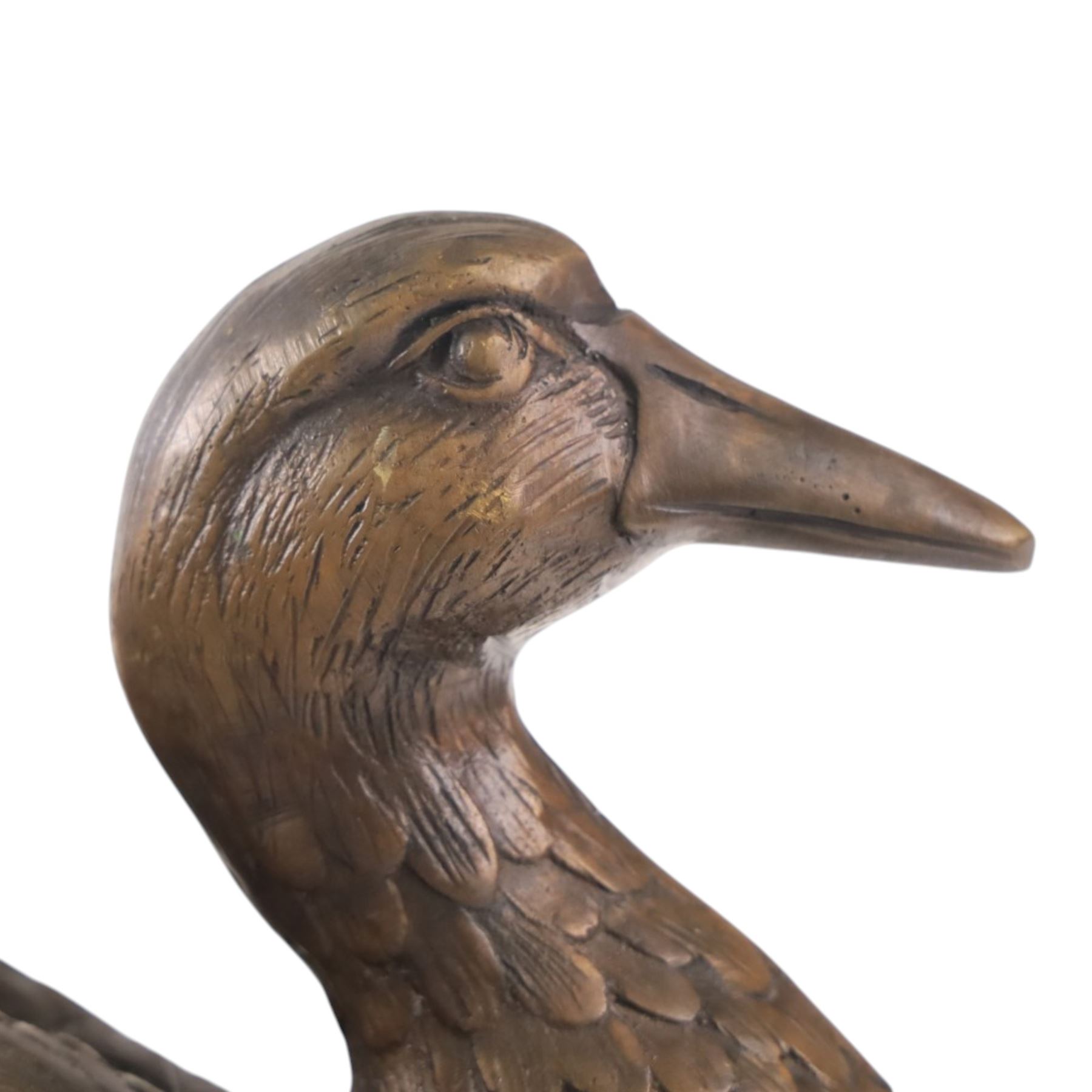 Bronzed figure of a seated hare, together with figure of a duck, hare H31cm 