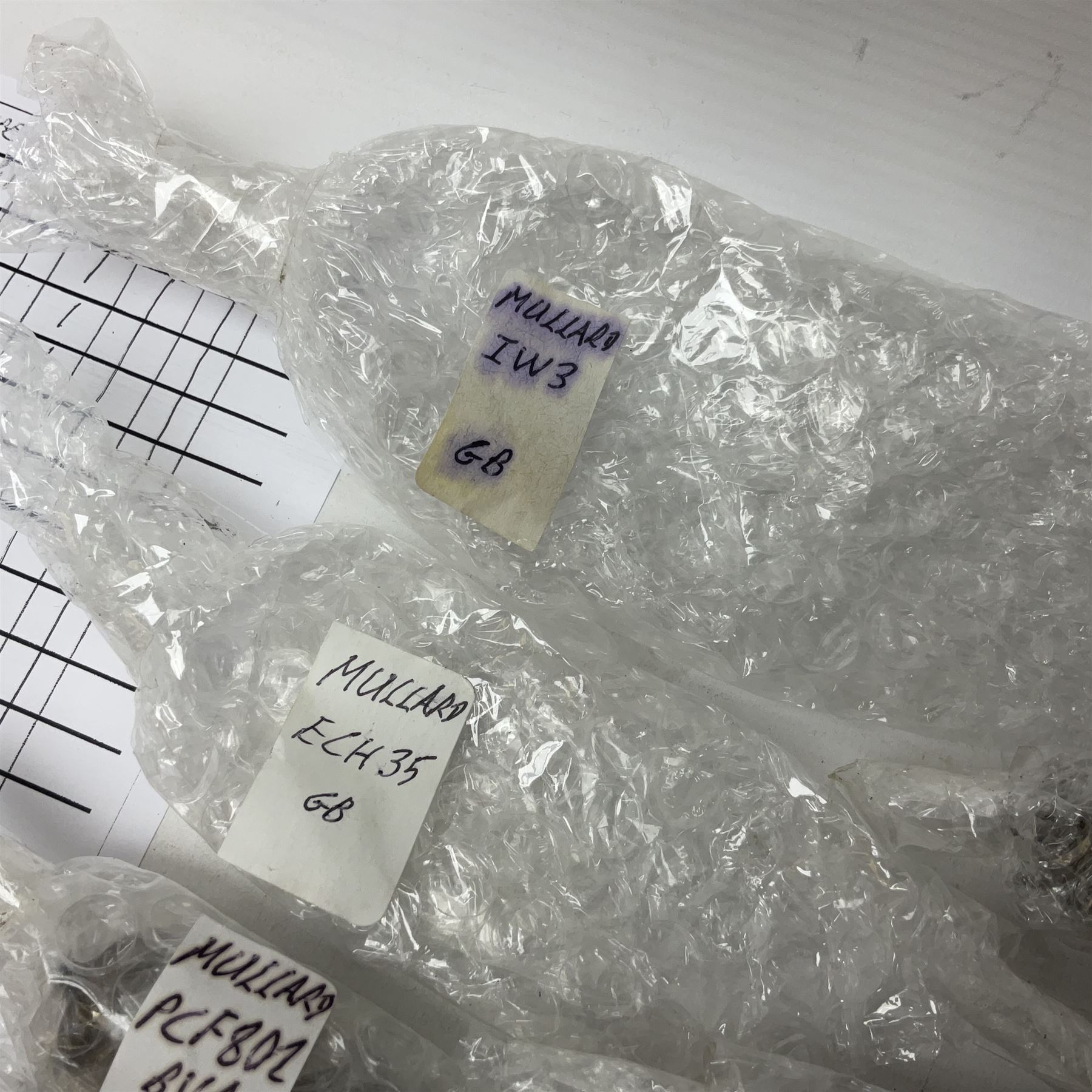 Collection of Mullard thermionic radio valves/vacuum tubes, including IW3, ECH35, ECL80, 6F23, PY88 etc approximately 60 as per list, unboxed