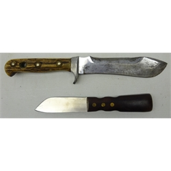  Puma White Hunter Knife,15cm shaped blade stamped No.6377 leather sheath stamped 1966, L27cm, Friedr Herder 'Constant' Solingen-Germany boot knife, with spade design to handle, in leather sheath and a Metal Stampings Ltd (subsiduary of W.R. Case & Son) pocket knife with two blades and a marlin spike (3)   