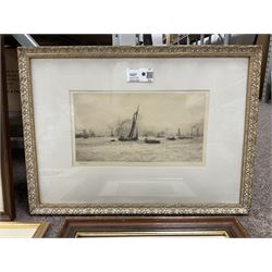 Collection of 19th/20th Century pencil drawings, mixed medias, etchings and prints, to include After Valentin Lefebre (Flemish 1637–1677): 'Landscape with Flute Playing Shepherd' and After Claude Gillot (French 1673-1722): 'Repas Distingue', variously signed titled and framed max 31cm x 43cm (9)