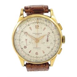 Chronographe Suisse gentleman's 18ct gold manual wind chronograph wristwatch, circa 1950, ...
