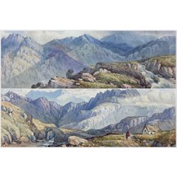 Scottish School (19th/20th Century): Mountainous Highland Landscape, pair watercolours unsigned 11cm x 31cm (2)