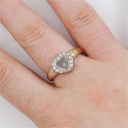 Chopard Happy Diamonds 18ct gold round brilliant cut diamond, heart shaped ring, stamped 750, boxed