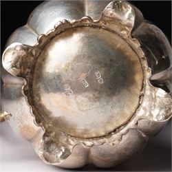 Victorian silver cream jug of panel sided baluster form with crimped rimand scroll handle on shaped supports London 1840 Maker Charles Gordon  
