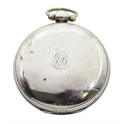19th century silver full hunter verge fusee pocket watch by George Martin, London, No. 6756, round pillars, pierced and engraved balance cock decorated with a mask, white enamel dial with Roman numerals, case makers mark J A T, London 1830