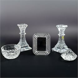  Waterford glass items including pair of Lismore pattern candlesticks H16cm, Makefield pat...
